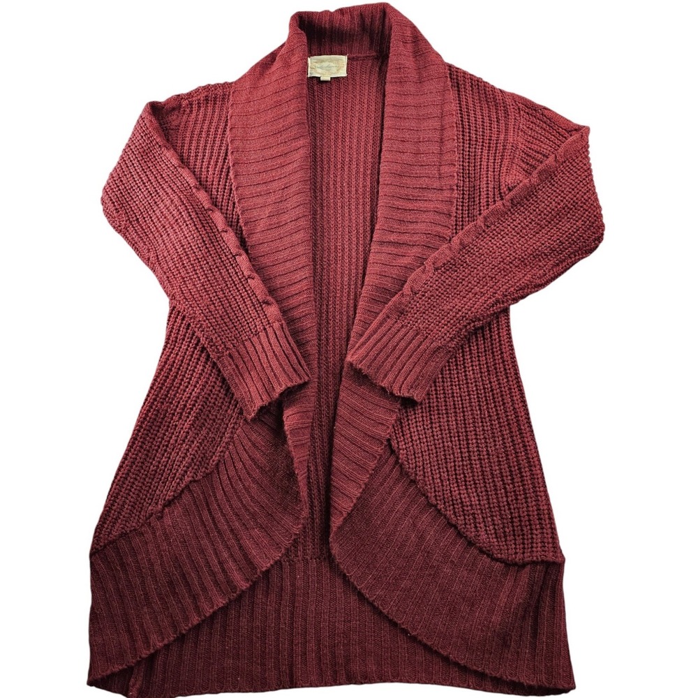 Ambiance Cardigan Sweater Women's S Burgundy Chunky Knit Shawl Collar Open Front